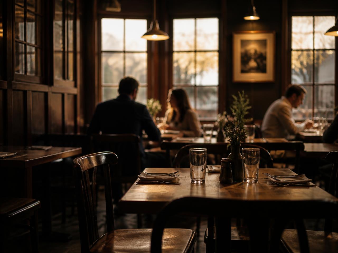 Guests dining in a warm restaurant during the afternoon
